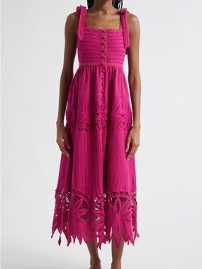 FARM Rio Pink Daisy Embroidered Sleeveless Midi Dress NWT Size XL